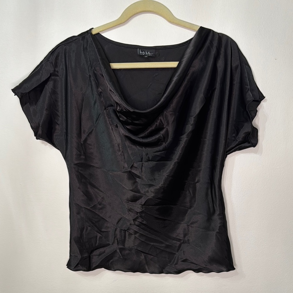 Nicole Miller Black Draped Blouse NWOT